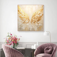 HKM-434771 Handmade Abstract Golden Angel Wings Canvas Art - Unique Oil Painting for Modern Home Decor