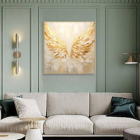 HKM-434771 Handmade Abstract Golden Angel Wings Canvas Art - Unique Oil Painting for Modern Home Decor