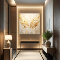 HKM-434771 Handmade Abstract Golden Angel Wings Canvas Art - Unique Oil Painting for Modern Home Decor