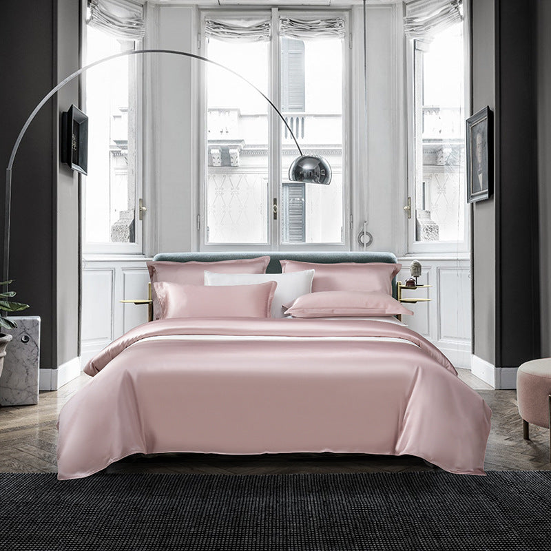 HKM-434835 Double-Sided Real Silk Four-Piece Quilt Cover Set in Solid Colors for Various Bed Sizes