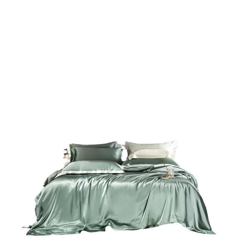 HKM-434835 Double-Sided Real Silk Four-Piece Quilt Cover Set in Solid Colors for Various Bed Sizes