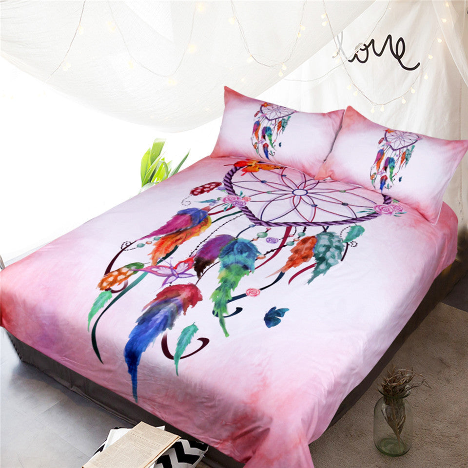 HKM-434835 Three-Piece Bedding Set with Love Dreamcatcher Design, Compatible with 1.8m Beds, Polyester Material