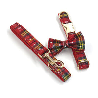 HKM-435027 Red Christmas Pet Collar and Leash Set with Bowknot and Chest Back Harness
