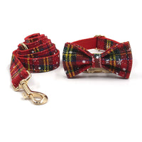 HKM-435027 Red Christmas Pet Collar and Leash Set with Bowknot and Chest Back Harness