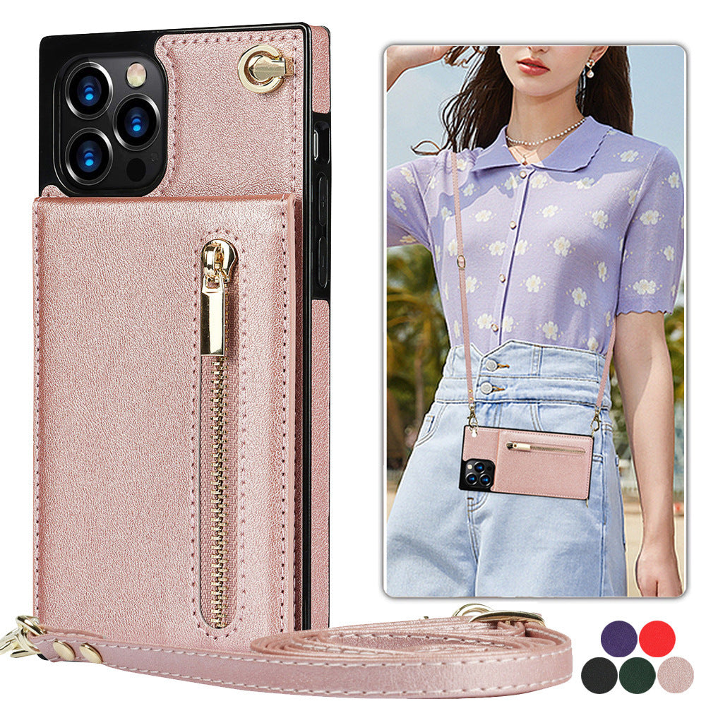 HKM-435091 Solid Color Zipper Phone Case for iPhone - Black, Green, Purple, Red, Rose Gold