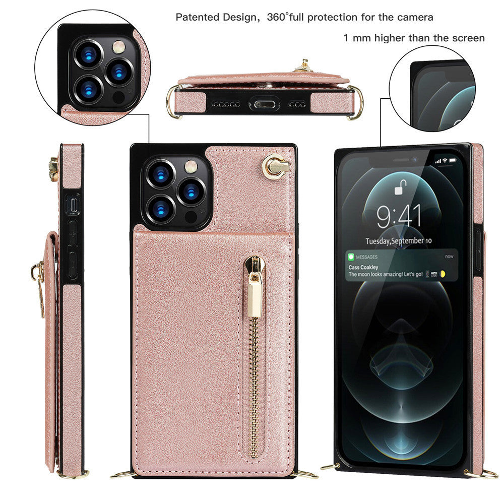 HKM-435091 Solid Color Zipper Phone Case for iPhone - Black, Green, Purple, Red, Rose Gold