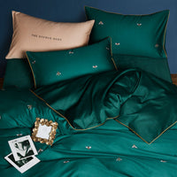 HKM-435155 Cotton Satin Four-Piece Bedding Set for Full Beds – Includes Duvet Cover, Bed Sheet, and Pillowcases