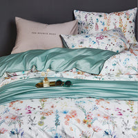 HKM-435155 Cotton Satin Four-Piece Bedding Set for Full Beds – Includes Duvet Cover, Bed Sheet, and Pillowcases
