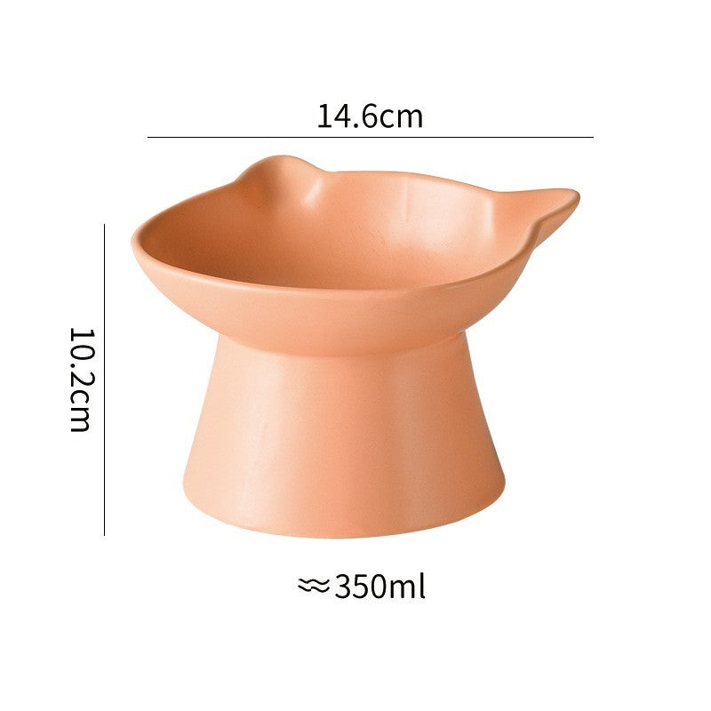 HKM-435347 Tall Ceramic Cat Bowl with Sloping Design for Easy Drinking - 350ml Capacity in White, Orange, or Blue