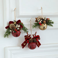 HKM-435795 Jingling Bell Antlers with Bowknot and Pine Cone Mixed Pendant for Festive Window Displays