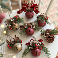 HKM-435795 Jingling Bell Antlers with Bowknot and Pine Cone Mixed Pendant for Festive Window Displays
