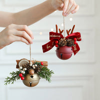 HKM-435795 Jingling Bell Antlers with Bowknot and Pine Cone Mixed Pendant for Festive Window Displays