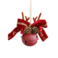 HKM-435795 Jingling Bell Antlers with Bowknot and Pine Cone Mixed Pendant for Festive Window Displays