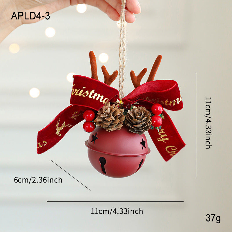 HKM-435795 Jingling Bell Antlers with Bowknot and Pine Cone Mixed Pendant for Festive Window Displays