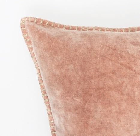 HKM-435795 Stonewashed Cotton Velvet Throw Pillow with Hand-Stitched Edges, 19x19 Inch, Eco-Friendly Decor