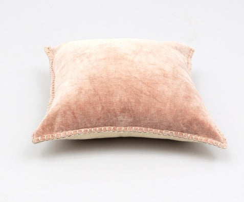 HKM-435795 Stonewashed Cotton Velvet Throw Pillow with Hand-Stitched Edges, 19x19 Inch, Eco-Friendly Decor