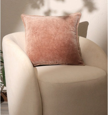 HKM-435795 Stonewashed Cotton Velvet Throw Pillow with Hand-Stitched Edges, 19x19 Inch, Eco-Friendly Decor