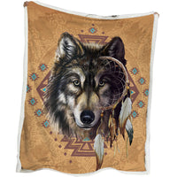 HKM-435987 Cozy Sherpa Fleece Blanket with Fluffy Wolf Head Pattern for Adults and Kids