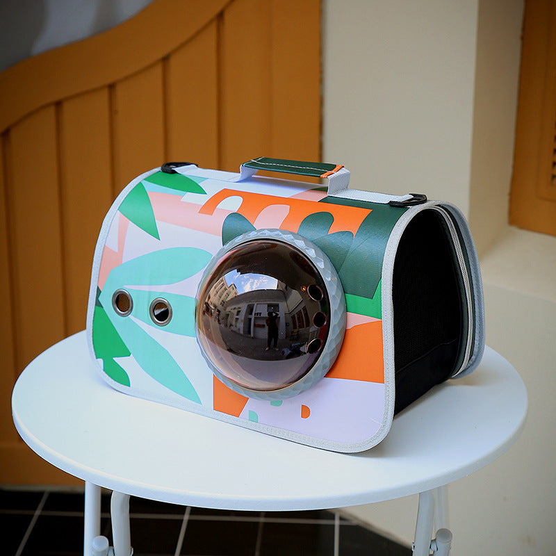 HKM-435987 Portable Transparent Pet Carrier Bag for Cats - Medium Nylon Design with Cartoon Patterns, Up to 12KG Capacity