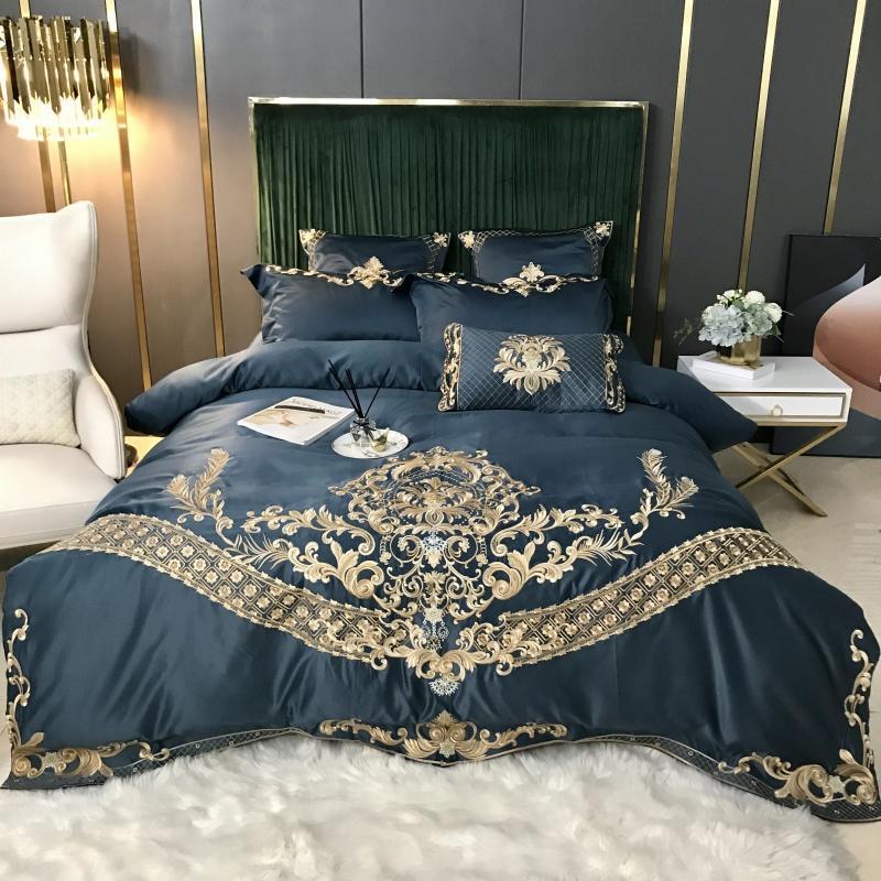 HKM-436307 Embroidered Tencel Cotton Bed Linen Set with Duvet Cover - Four-Piece Collection for 1.5m to 2m Beds