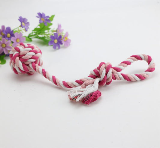 HKM-436435 Cotton String Pet Toy Training Ball with Long Tail for Small to Medium Dogs