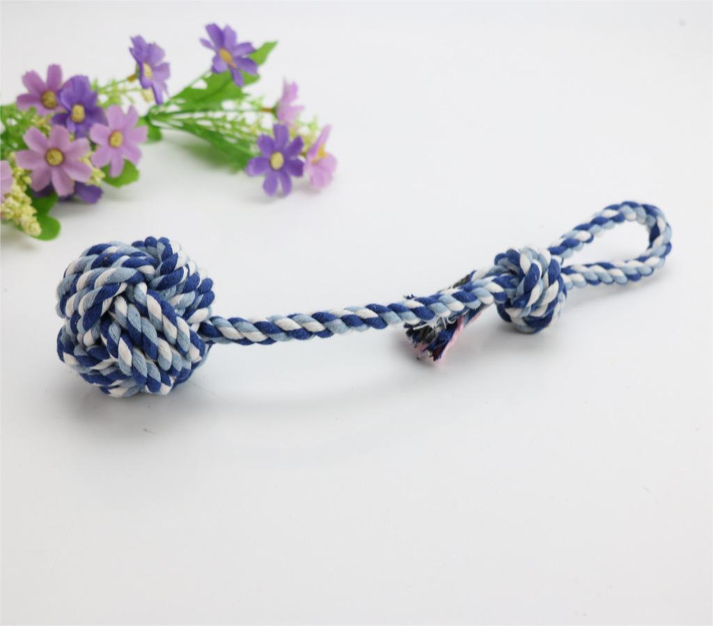 HKM-436435 Cotton String Pet Toy Training Ball with Long Tail for Small to Medium Dogs