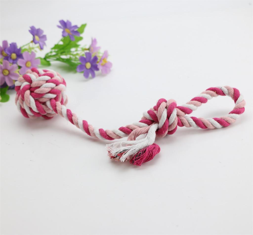 HKM-436435 Cotton String Pet Toy Training Ball with Long Tail for Small to Medium Dogs