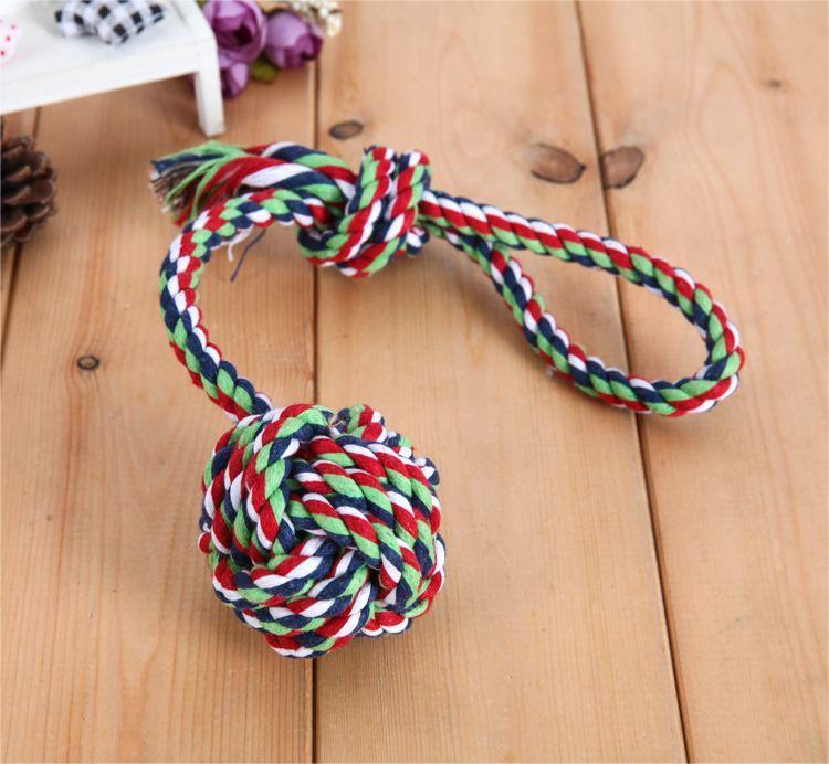 HKM-436435 Cotton String Pet Toy Training Ball with Long Tail for Small to Medium Dogs