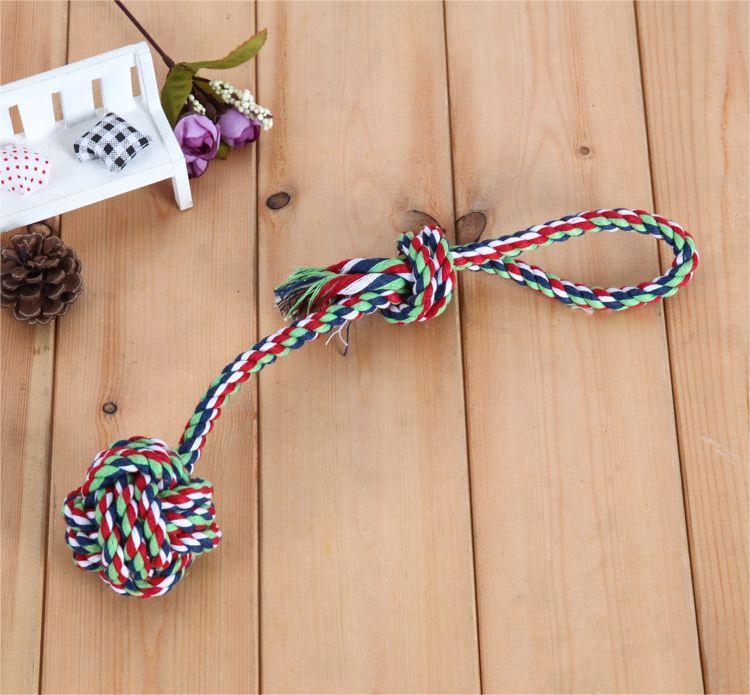 HKM-436435 Cotton String Pet Toy Training Ball with Long Tail for Small to Medium Dogs