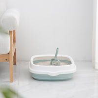 HKM-436819 Anti-Splash Cat Litter Box with Scoop - Semi-Closed Plastic Design in Pink, Blue, Gray
