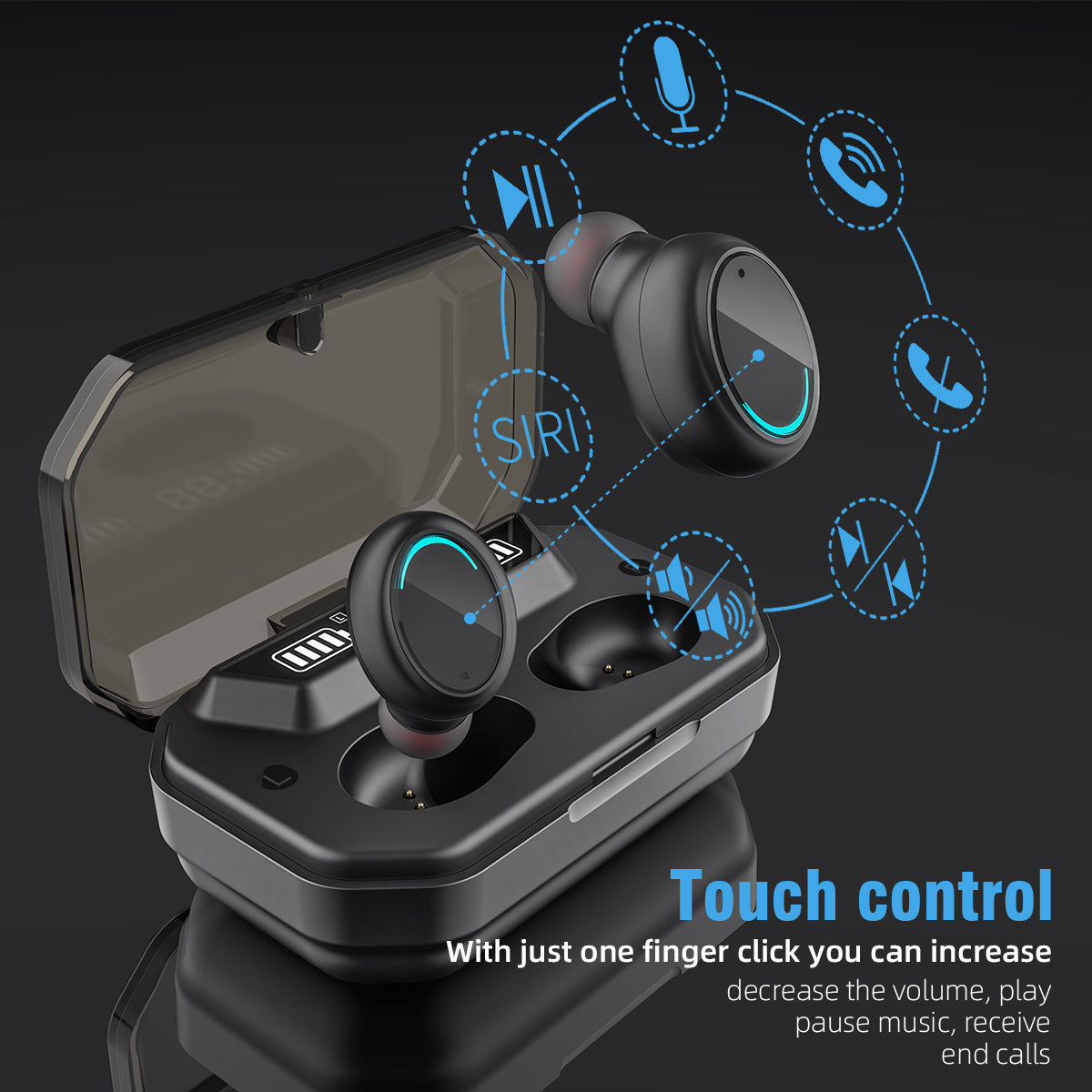 HKM-436883 Wireless Digital Display TWS Headset with Breathing Light - Bluetooth 5.0, 10m Range, 4-6 Hours Playtime