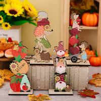 HKM-436947 Harvest Season Wooden Cartoon Hedgehog and Pumpkin Ornaments for Thanksgiving Decoration