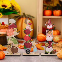 HKM-436947 Harvest Season Wooden Cartoon Hedgehog and Pumpkin Ornaments for Thanksgiving Decoration