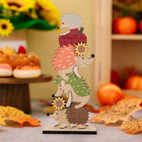 HKM-436947 Harvest Season Wooden Cartoon Hedgehog and Pumpkin Ornaments for Thanksgiving Decoration