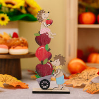 HKM-436947 Harvest Season Wooden Cartoon Hedgehog and Pumpkin Ornaments for Thanksgiving Decoration
