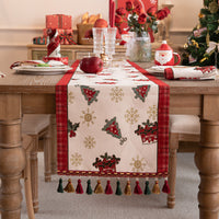 HKM-436947 Yarn-Dyed Jacquard Christmas Tree Pillow Cover with Elk and Snowflake Design, 30x50cm