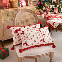 HKM-436947 Yarn-Dyed Jacquard Christmas Tree Pillow Cover with Elk and Snowflake Design, 30x50cm