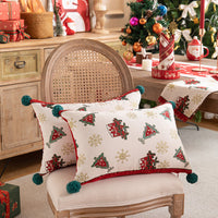 HKM-436947 Yarn-Dyed Jacquard Christmas Tree Pillow Cover with Elk and Snowflake Design, 30x50cm