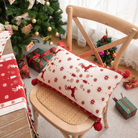 HKM-436947 Yarn-Dyed Jacquard Christmas Tree Pillow Cover with Elk and Snowflake Design, 30x50cm