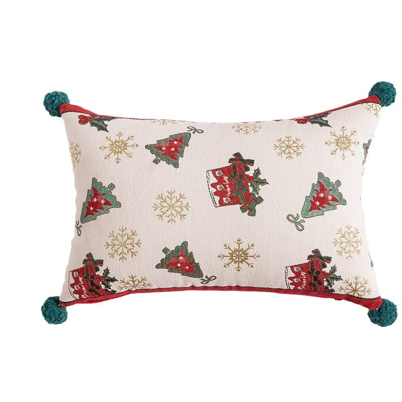 HKM-436947 Yarn-Dyed Jacquard Christmas Tree Pillow Cover with Elk and Snowflake Design, 30x50cm