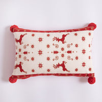 HKM-436947 Yarn-Dyed Jacquard Christmas Tree Pillow Cover with Elk and Snowflake Design, 30x50cm