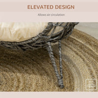 HKM-437139 Rattan Elevated Cat Bed House with Removable Cushion - Silver-Tone and Grey, Ball-Shaped Design