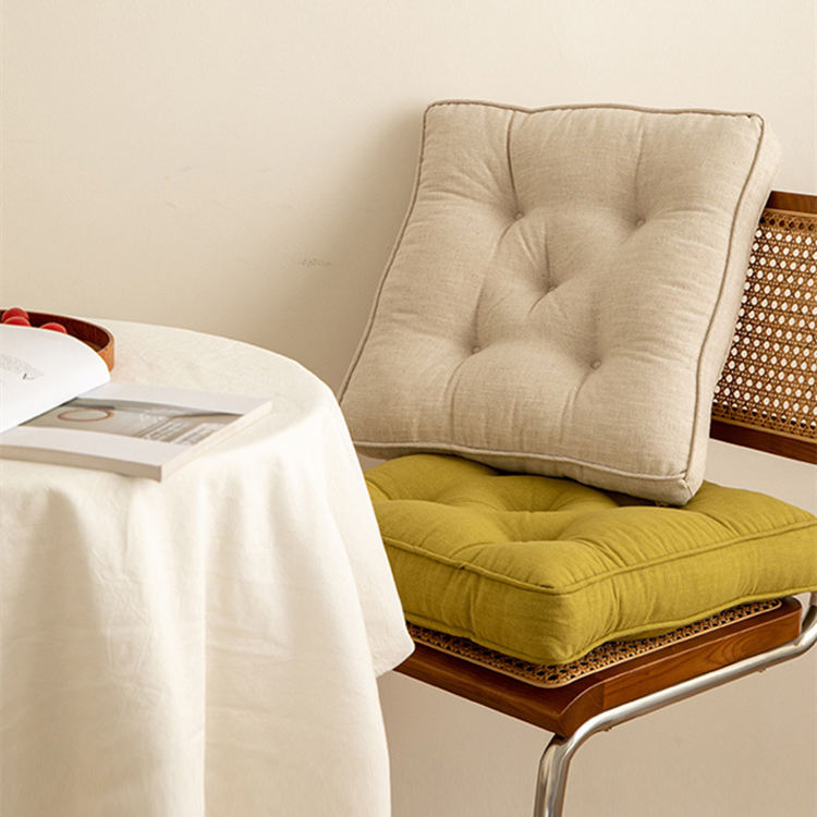 HKM-437203 Japanese Cotton and Linen Solid Color Cushion, Thickened Anti-Skid Design - 43x43cm