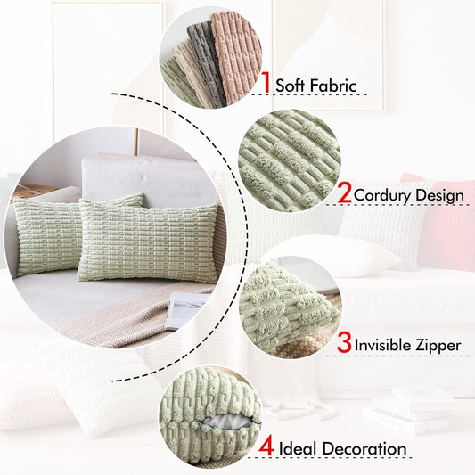 HKM-437267 Boho Striped Corduroy Throw Pillow Covers for Modern Farmhouse Christmas Home Decor