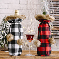 HKM-437267 Creative Mechanical Sewing Wine Bottle Cover - Red & Black Check Cloth, 30cm Height