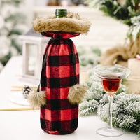 HKM-437267 Creative Mechanical Sewing Wine Bottle Cover - Red & Black Check Cloth, 30cm Height