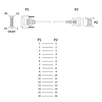 HKM-437331 OBD2 Male to DB26 Female Extension Cable - 180CM Length for Automotive Applications