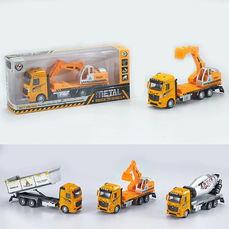 HKM-437395 1:32 Scale Diecast Metal Concrete Mixer Truck Pull Back Toy - Engineering Vehicle Model for Ages 3+