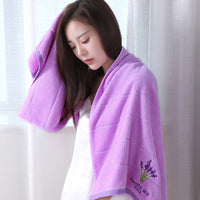 HKM-437715 Lavender Striped Cotton Bath Towel - Soft, Absorbent, and Environmentally Friendly