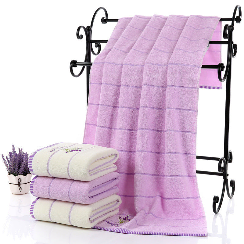 HKM-437715 Lavender Striped Cotton Bath Towel - Soft, Absorbent, and Environmentally Friendly